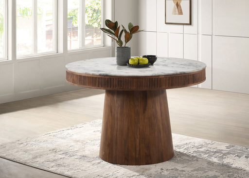 Ortega Round Marble Top Solid Base Dining Table White and Natural - Imperial Furniture (Las Vegas, NV) - Multi Location