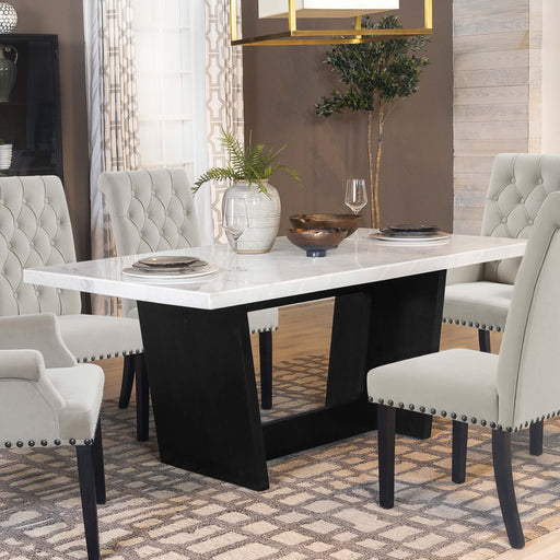 Sherry Trestle Base Marble Top Dining Table Espresso and White - Imperial Furniture (Las Vegas, NV) - Multi Location