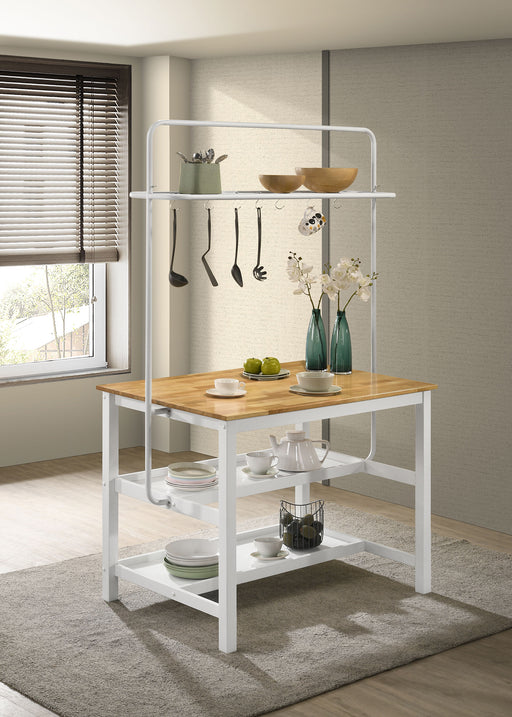 Hollis Kitchen Island Counter Height Table with Pot Rack Brown and White - Imperial Furniture (Las Vegas, NV) - Multi Location