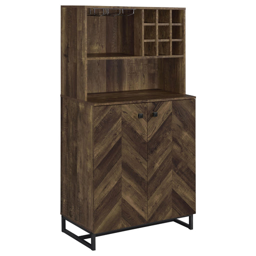 Mendoza 2-door Wine Cabinet Rustic Oak Herringbone and Gunmetal - Imperial Furniture (Las Vegas, NV) - Multi Location