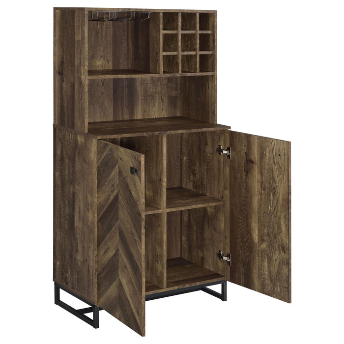 Mendoza 2-door Wine Cabinet Rustic Oak Herringbone and Gunmetal - Imperial Furniture (Las Vegas, NV) - Multi Location