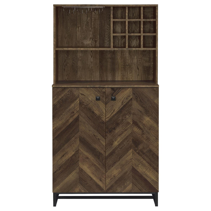 Mendoza 2-door Wine Cabinet Rustic Oak Herringbone and Gunmetal - Imperial Furniture (Las Vegas, NV) - Multi Location