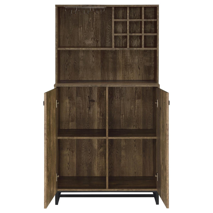 Mendoza 2-door Wine Cabinet Rustic Oak Herringbone and Gunmetal - Imperial Furniture (Las Vegas, NV) - Multi Location