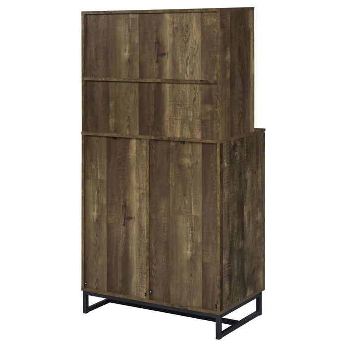 Mendoza 2-door Wine Cabinet Rustic Oak Herringbone and Gunmetal - Imperial Furniture (Las Vegas, NV) - Multi Location
