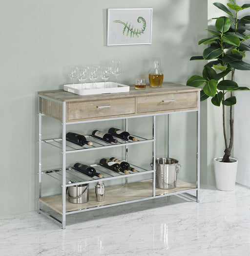 Melrose 2-shelf Wine Cabinet with 2 Drawers Gray Washed Oak and Chrome - Imperial Furniture (Las Vegas, NV) - Multi Location