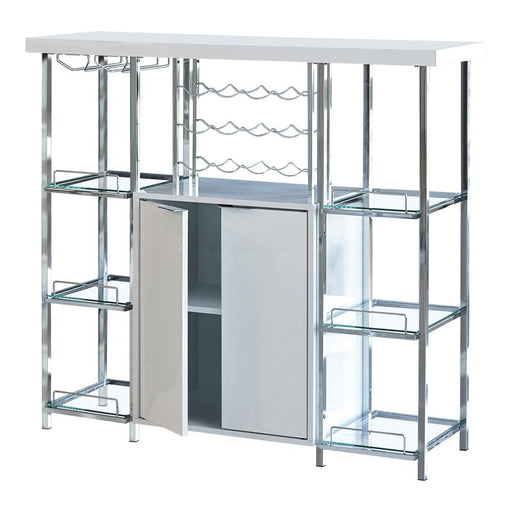 Gallimore 2-door Bar Cabinet with Glass Shelf High Glossy White and Chrome - Imperial Furniture (Las Vegas, NV) - Multi Location