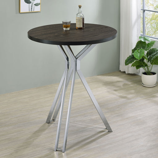 Edgerton Round Wood Top Bar Table Dark Oak and Chrome - Imperial Furniture (Las Vegas, NV) - Multi Location