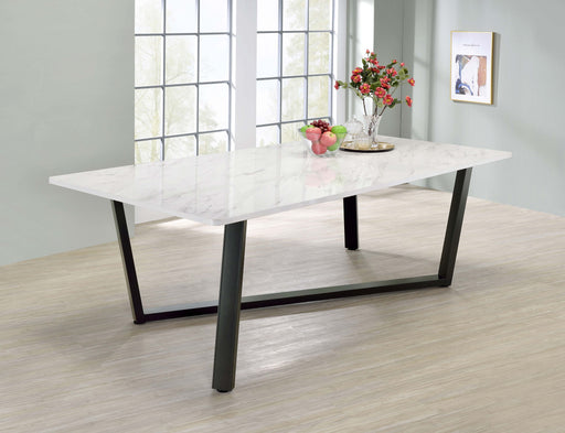 Mayer Rectangular Dining Table Faux White Marble and Gunmetal - Imperial Furniture (Las Vegas, NV) - Multi Location