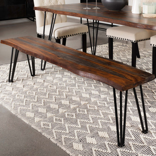 Neve Live-edge Dining Bench with Hairpin Legs Sheesham Grey and Gunmetal - Imperial Furniture (Las Vegas, NV) - Multi Location
