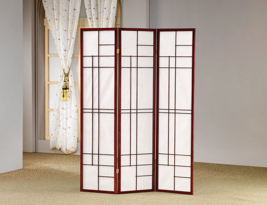 Katerina 3-panel Folding Floor Screen White and Cherry - Imperial Furniture (Las Vegas, NV) - Multi Location