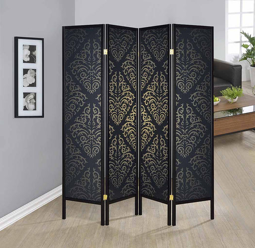Haidera 4-panel Damask Pattern Folding Screen Black - Imperial Furniture (Las Vegas, NV) - Multi Location