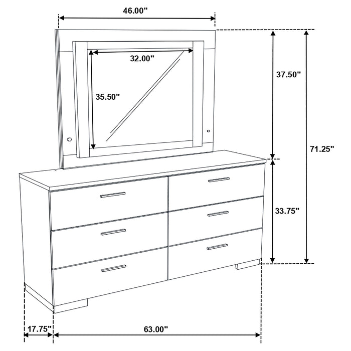 Felicity 6-drawer Dresser with LED Mirror White High Gloss - Imperial Furniture (Las Vegas, NV) - Multi Location