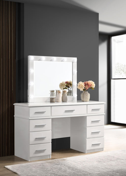 Felicity 9-drawer Vanity Desk with Lighted Mirror Glossy White - Imperial Furniture (Las Vegas, NV) - Multi Location