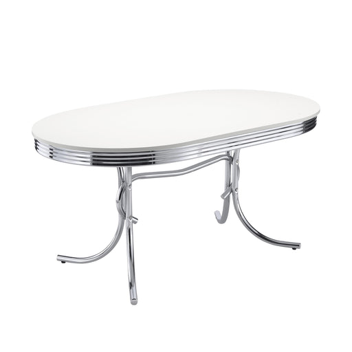 Retro Oval Dining Table Glossy White and Chrome - Imperial Furniture (Las Vegas, NV) - Multi Location