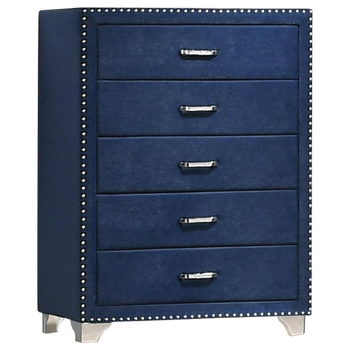 Melody 5-drawer Upholstered Chest Pacific Blue - Imperial Furniture (Las Vegas, NV) - Multi Location