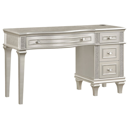 Evangeline 4-drawer Vanity Table with Faux Diamond Trim Silver and Ivory - Imperial Furniture (Las Vegas, NV) - Multi Location