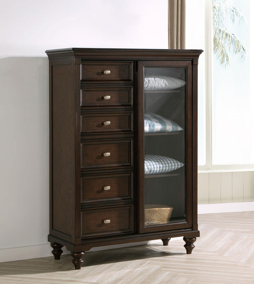 Andover 6-drawer Tempered Glass Door Chest Dark Oak - Imperial Furniture (Las Vegas, NV) - Multi Location