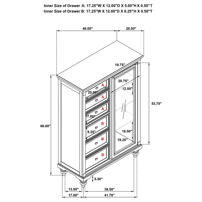 Andover 6-drawer Tempered Glass Door Chest Dark Oak - Imperial Furniture (Las Vegas, NV) - Multi Location