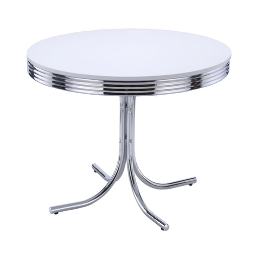 Retro Round Dining Table Glossy White and Chrome - Imperial Furniture (Las Vegas, NV) - Multi Location
