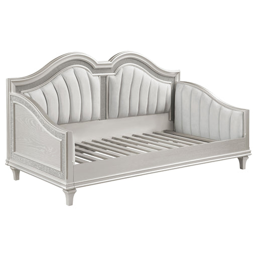 Evangeline Upholstered Twin Daybed with Faux Diamond Trim Silver and Ivory - Imperial Furniture (Las Vegas, NV) - Multi Location
