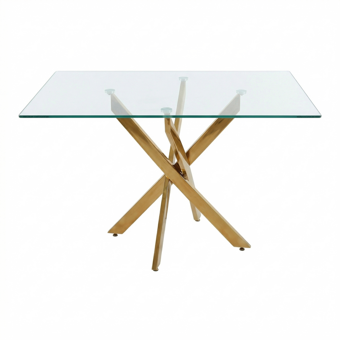 Rectangular Dining Table, 47.24' Glass Dining Table with Gold Legs, Modern Kitchen Table for Home Kitchen, Dining Room