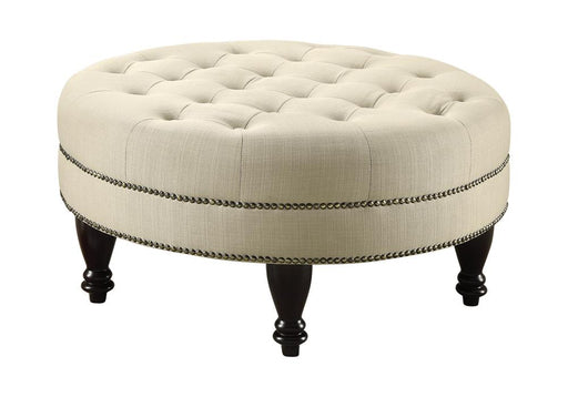 Elchin Round Upholstered Tufted Ottoman Oatmeal - Imperial Furniture (Las Vegas, NV) - Multi Location