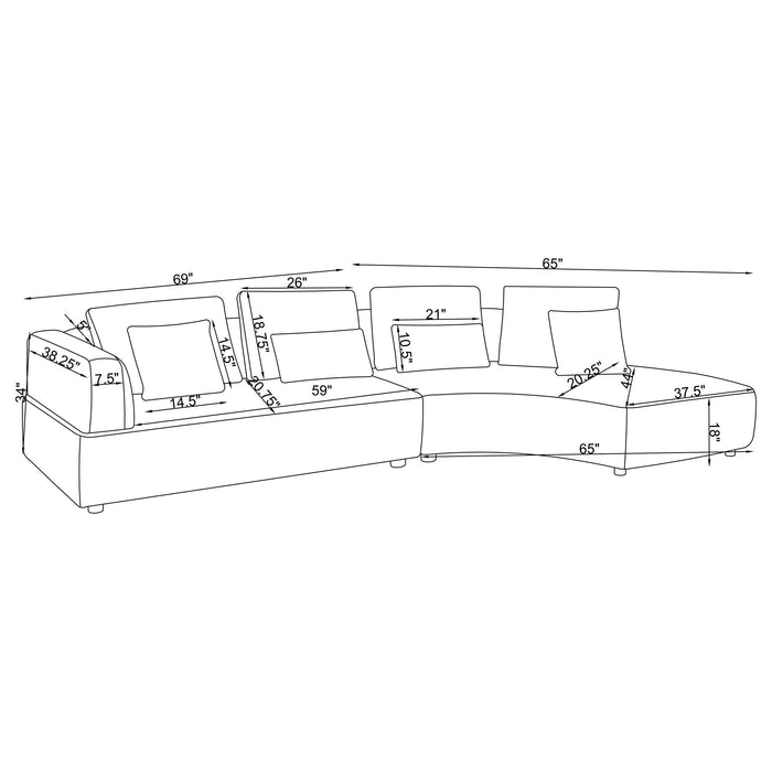 Toscano 134-inch Upholstered Sectional Sofa Grey - Imperial Furniture (Las Vegas, NV) - Multi Location