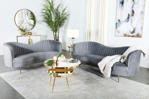 Sophia 2-piece Upholstered Living Room Set with Camel Back Grey and Gold - Imperial Furniture (Las Vegas, NV) - Multi Location