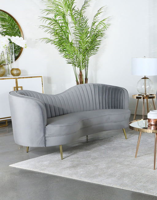 Sophia Upholstered Sofa with Camel Back Grey and Gold - Imperial Furniture (Las Vegas, NV) - Multi Location