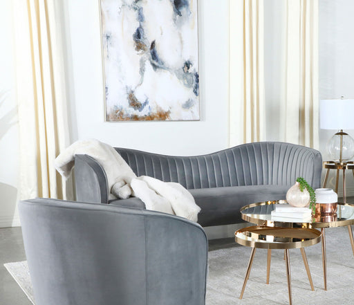 Sophia Upholstered Loveseat with Camel Back Grey and Gold - Imperial Furniture (Las Vegas, NV) - Multi Location