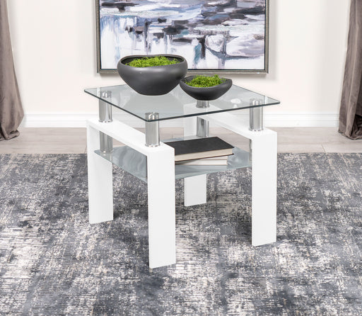 Dyer Square Glass Top End Table With Shelf White - Imperial Furniture (Las Vegas, NV) - Multi Location