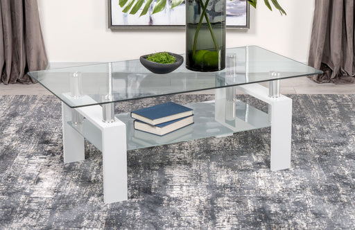 Dyer Rectangular Glass Top Coffee Table With Shelf White - Imperial Furniture (Las Vegas, NV) - Multi Location