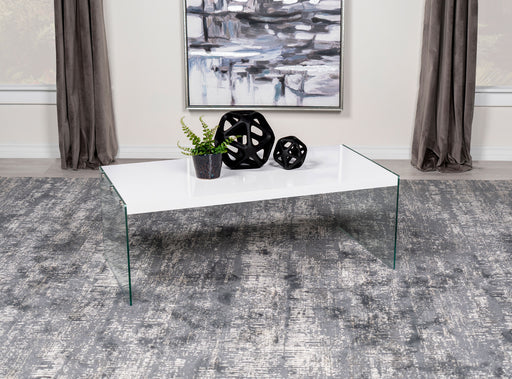Opal Rectangular Coffee Table With Clear Glass Legs White High Gloss - Imperial Furniture (Las Vegas, NV) - Multi Location