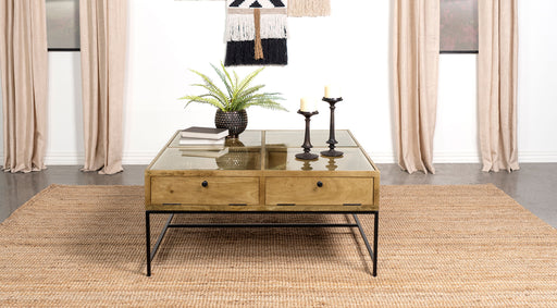 Stephie 4-drawer Square Clear Glass Top Coffee Table Honey Brown - Imperial Furniture (Las Vegas, NV) - Multi Location