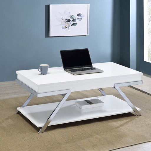 Marcia Wood Rectangular Lift Top Coffee Table White High Gloss and Chrome - Imperial Furniture (Las Vegas, NV) - Multi Location