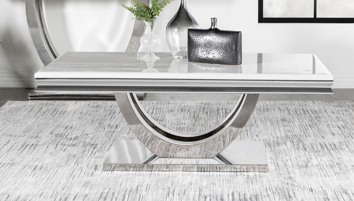 Kerwin U-base Rectangle Coffee Table White and Chrome - Imperial Furniture (Las Vegas, NV) - Multi Location
