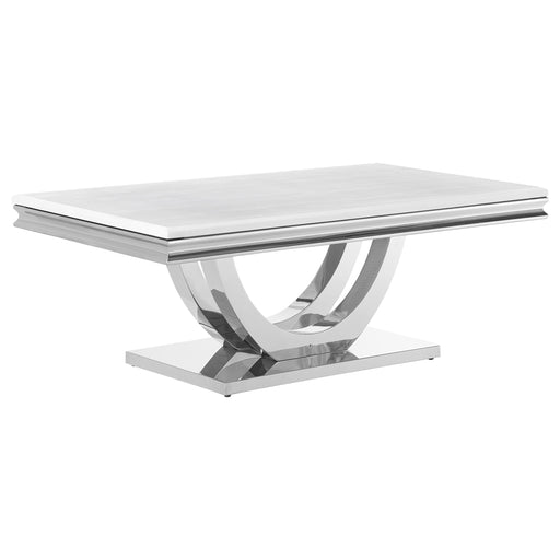 Kerwin U-base Rectangle Coffee Table White and Chrome - Imperial Furniture (Las Vegas, NV) - Multi Location