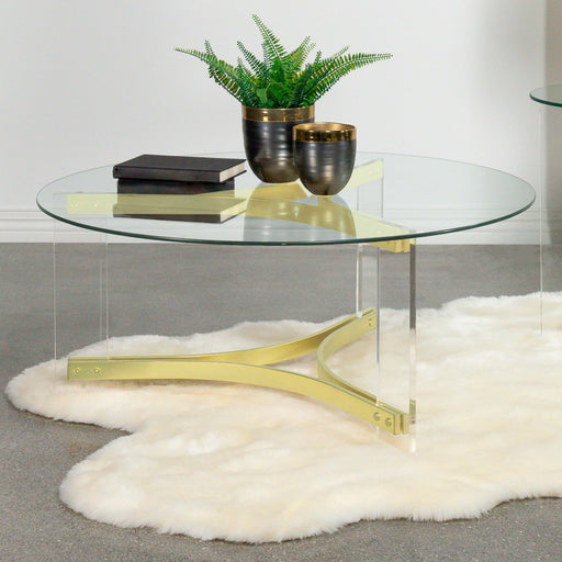 Janessa Round Glass Top Coffee Table With Acrylic Legs Clear and Matte Brass - Imperial Furniture (Las Vegas, NV) - Multi Location