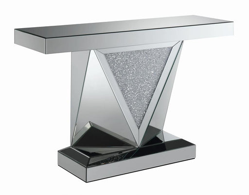 Amore Rectangular Sofa Table with Triangle Detailing Silver and Clear Mirror - Imperial Furniture (Las Vegas, NV) - Multi Location