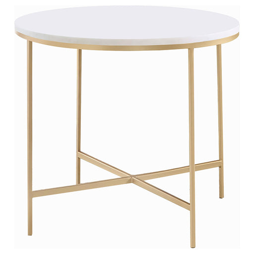 Ellison Round X-cross End Table White and Gold - Imperial Furniture (Las Vegas, NV) - Multi Location