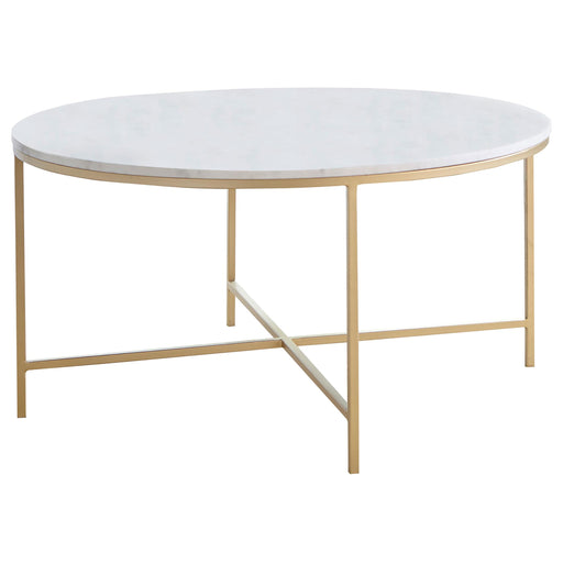 Ellison Round X-cross Coffee Table White and Gold - Imperial Furniture (Las Vegas, NV) - Multi Location