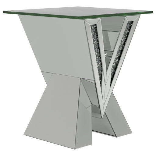 Taffeta V-shaped End Table with Glass Top Silver - Imperial Furniture (Las Vegas, NV) - Multi Location