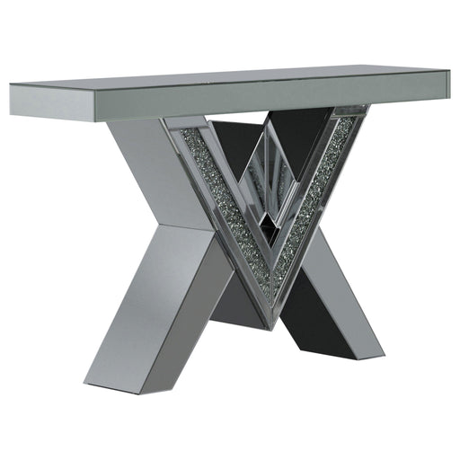 Taffeta V-shaped Sofa Table with Glass Top Silver - Imperial Furniture (Las Vegas, NV) - Multi Location