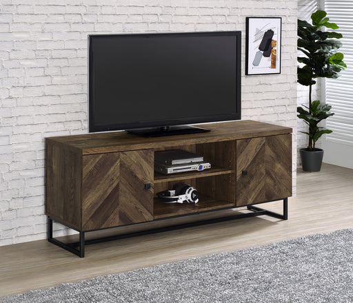 Myles 2-door TV Console with Adjustable Shelves Rustic Oak Herringbone - Imperial Furniture (Las Vegas, NV) - Multi Location