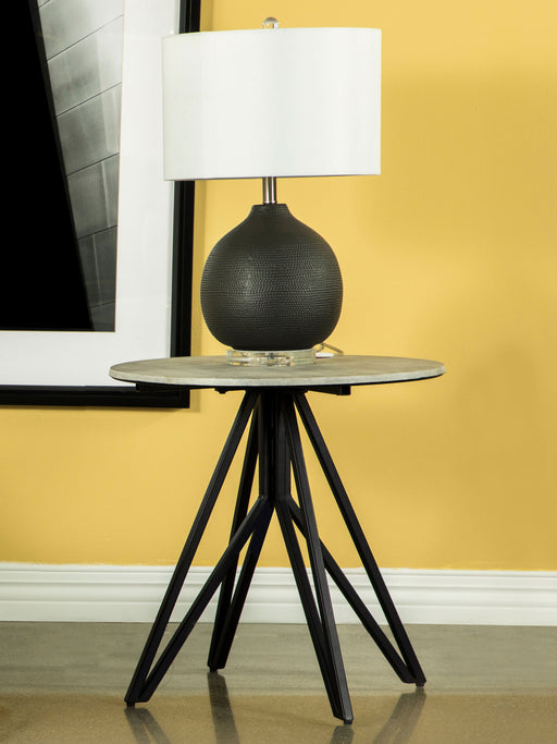 Hadi Round End Table with Hairpin Legs Cement and Gunmetal - Imperial Furniture (Las Vegas, NV) - Multi Location