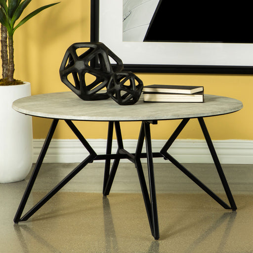 Hadi Round Coffee Table with Hairpin Legs Cement and Gunmetal - Imperial Furniture (Las Vegas, NV) - Multi Location