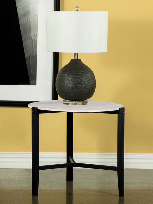 Tandi Round End Table Faux White Marble and Black - Imperial Furniture (Las Vegas, NV) - Multi Location
