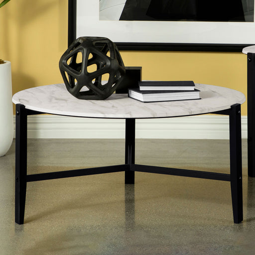 Tandi Round Coffee Table Faux White Marble and Black - Imperial Furniture (Las Vegas, NV) - Multi Location