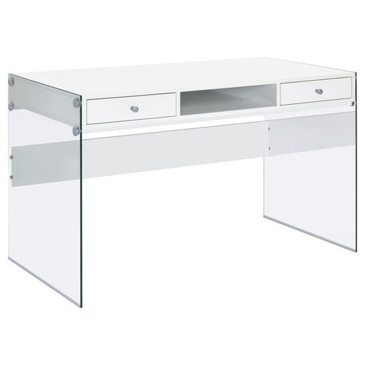 Dobrev 2-drawer Writing Desk Glossy White and Clear - Imperial Furniture (Las Vegas, NV) - Multi Location