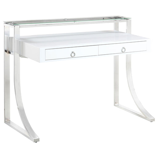 Gemma 2-drawer Writing Desk Glossy White and Chrome - Imperial Furniture (Las Vegas, NV) - Multi Location